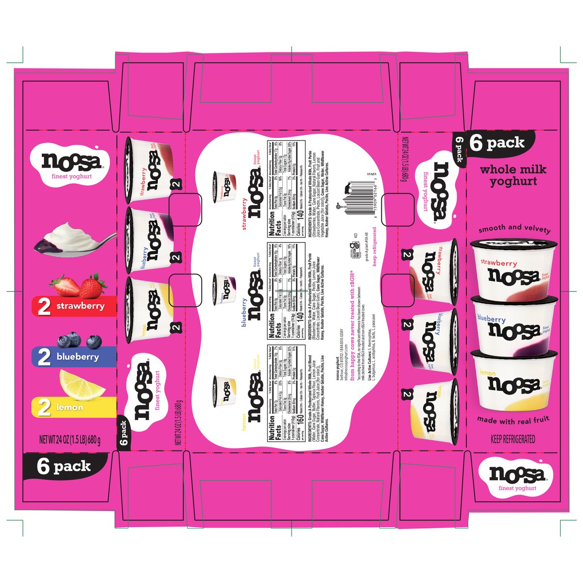 slide 5 of 10, Noosa Variety Pack Yoghurt Strawberry Blueberry Lemon, 6/4 oz, 6 ct