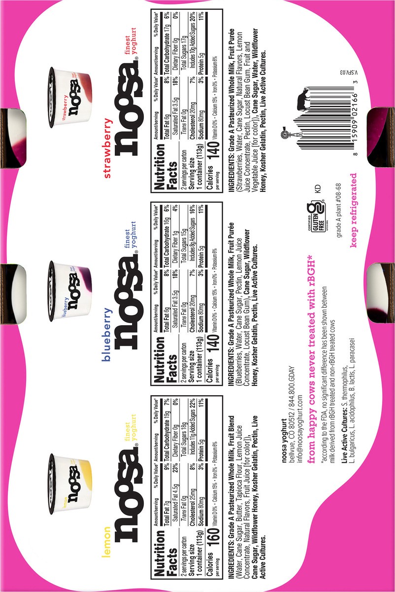 slide 2 of 10, Noosa Variety Pack Yoghurt Strawberry Blueberry Lemon, 6/4 oz, 6 ct