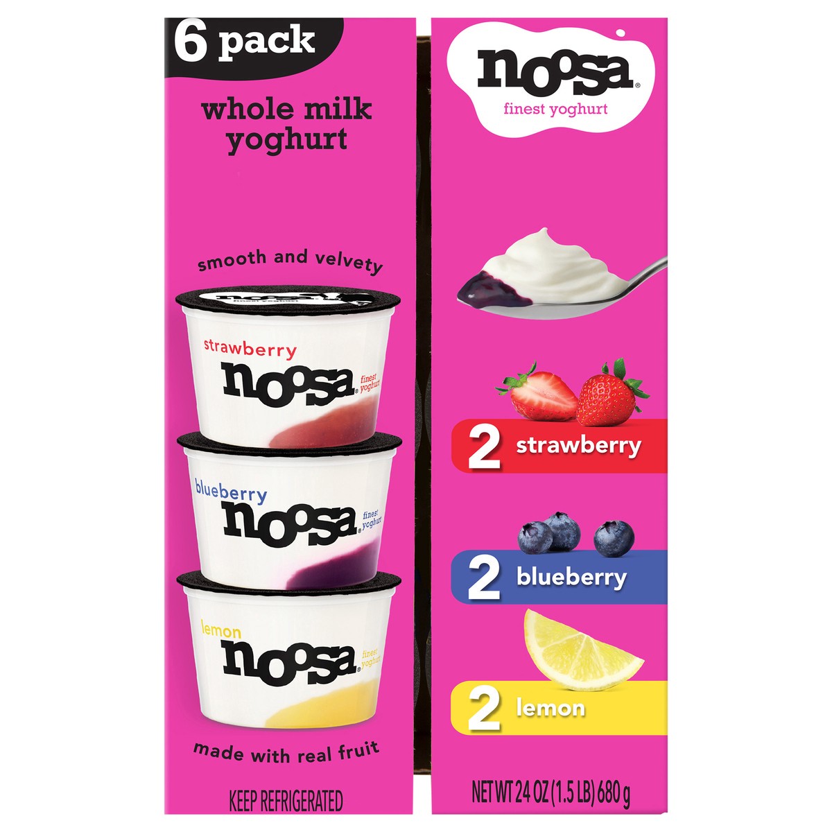slide 6 of 10, Noosa Variety Pack Yoghurt Strawberry Blueberry Lemon, 6/4 oz, 6 ct
