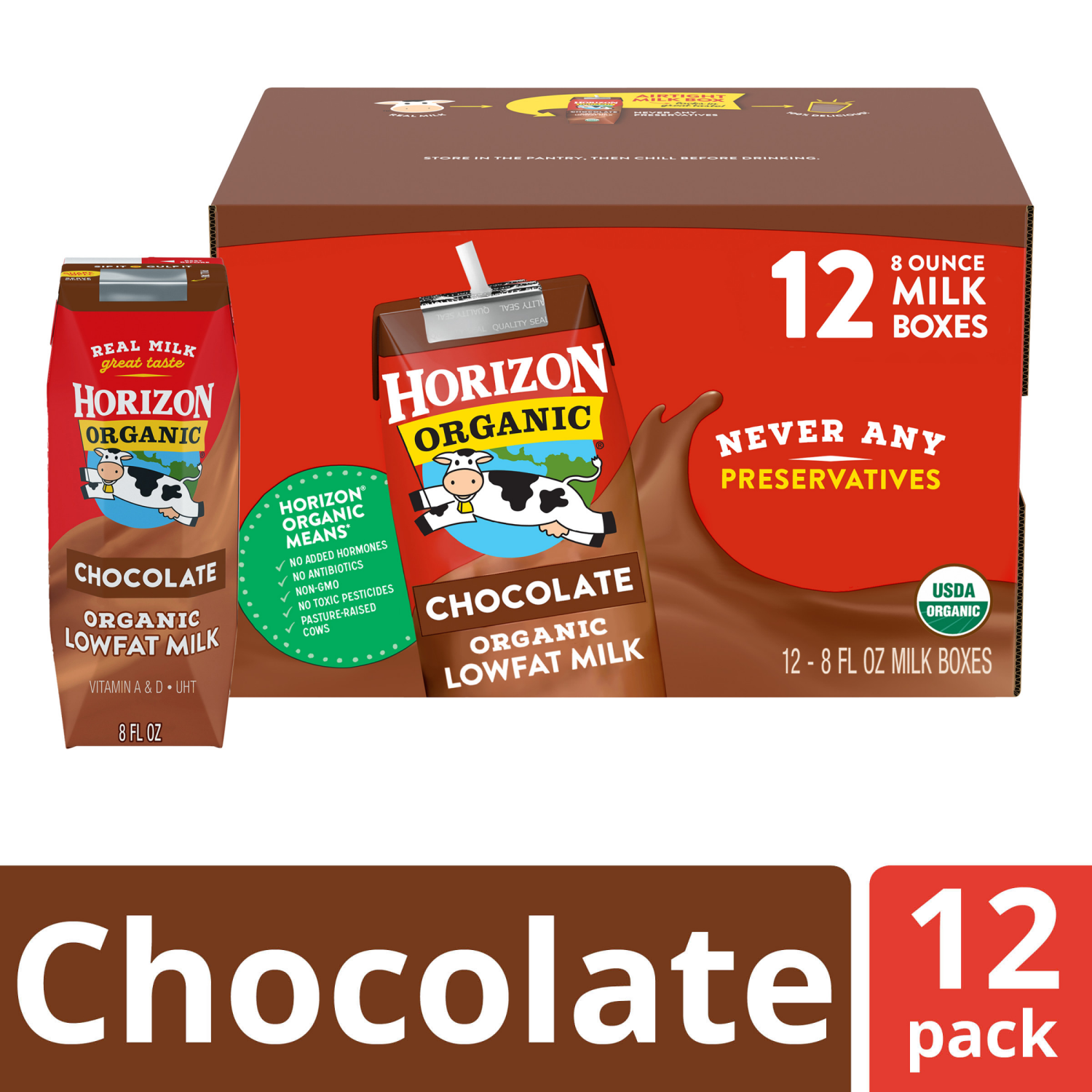 slide 1 of 5, Horizon Organic Shelf-Stable 1% Low Fat Milk Boxes, Chocolate, 8 fl oz, 12 Pack, 12 ct
