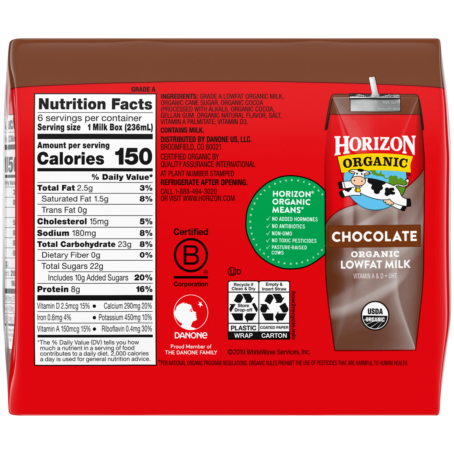 slide 3 of 8, Horizon Organic Shelf-Stable 1% Low Fat Milk Boxes, Chocolate, 8 fl oz, 6 Pack, 6 ct