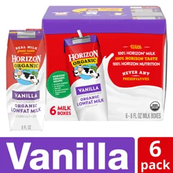 Horizon Organic Shelf-Stable 1% Low Fat Milk Boxes, Vanilla, 8 fl oz, 6 Pack