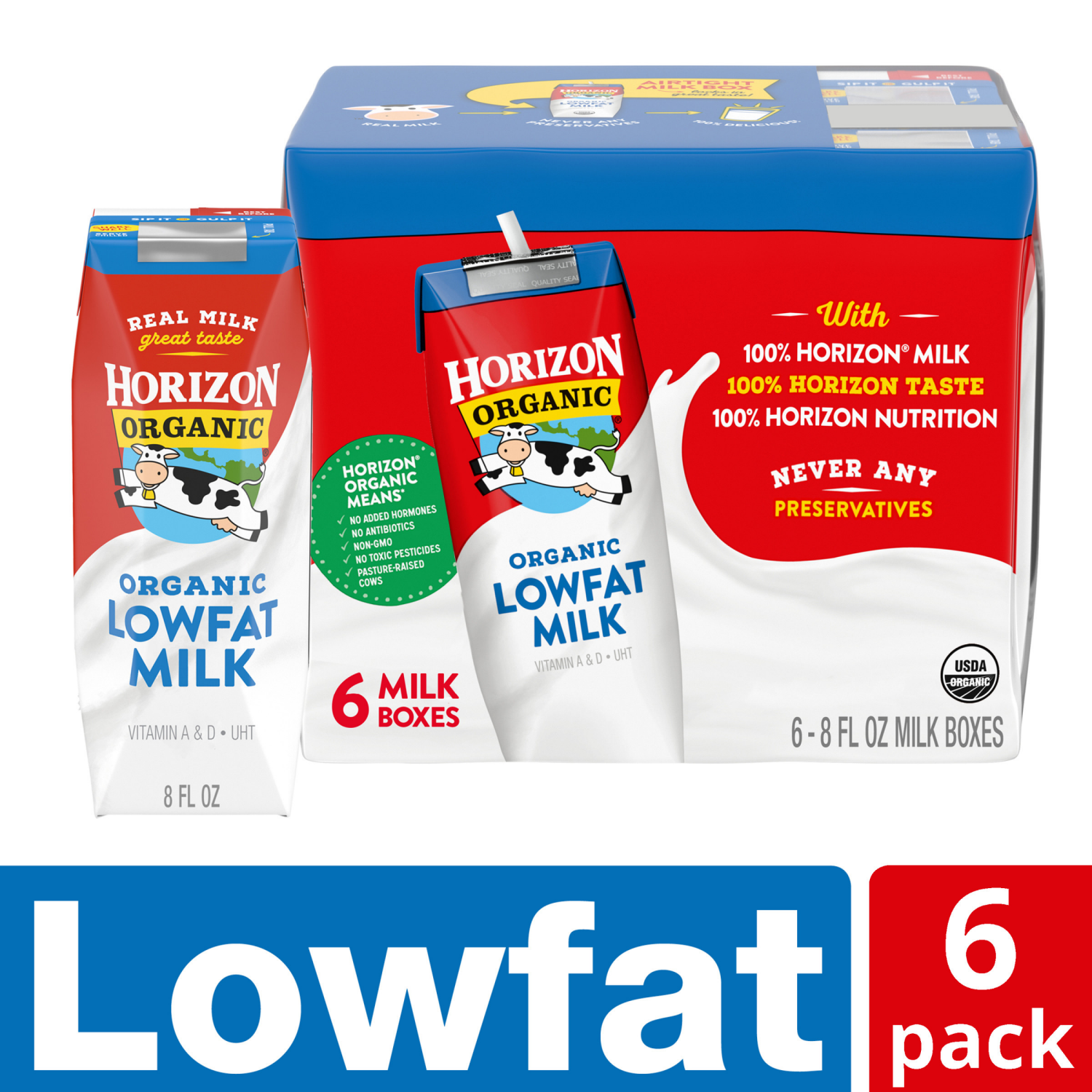 slide 1 of 5, Horizon Organic Shelf-Stable 1% Low Fat Milk Boxes, 8 fl oz, 6 Pack, 6 ct