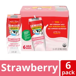 Horizon Organic Shelf-Stable 1% Low Fat Milk Boxes, Strawberry, 8 fl oz, 6 Pack
