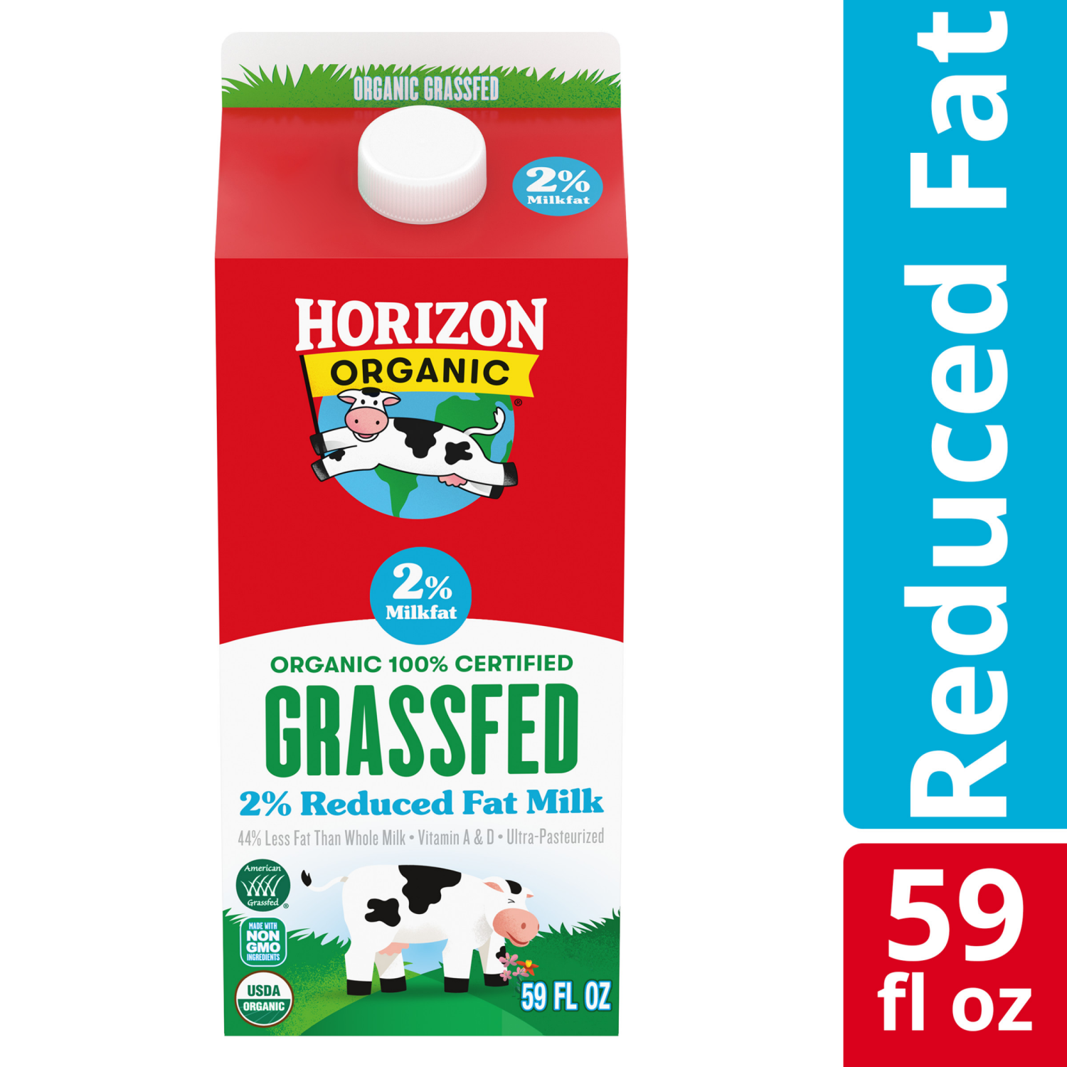 slide 1 of 5, Horizon Organic Grassfed 2 Percent Milk, Reduced Fat Milk, 59 FL OZ Carton, 59 fl oz