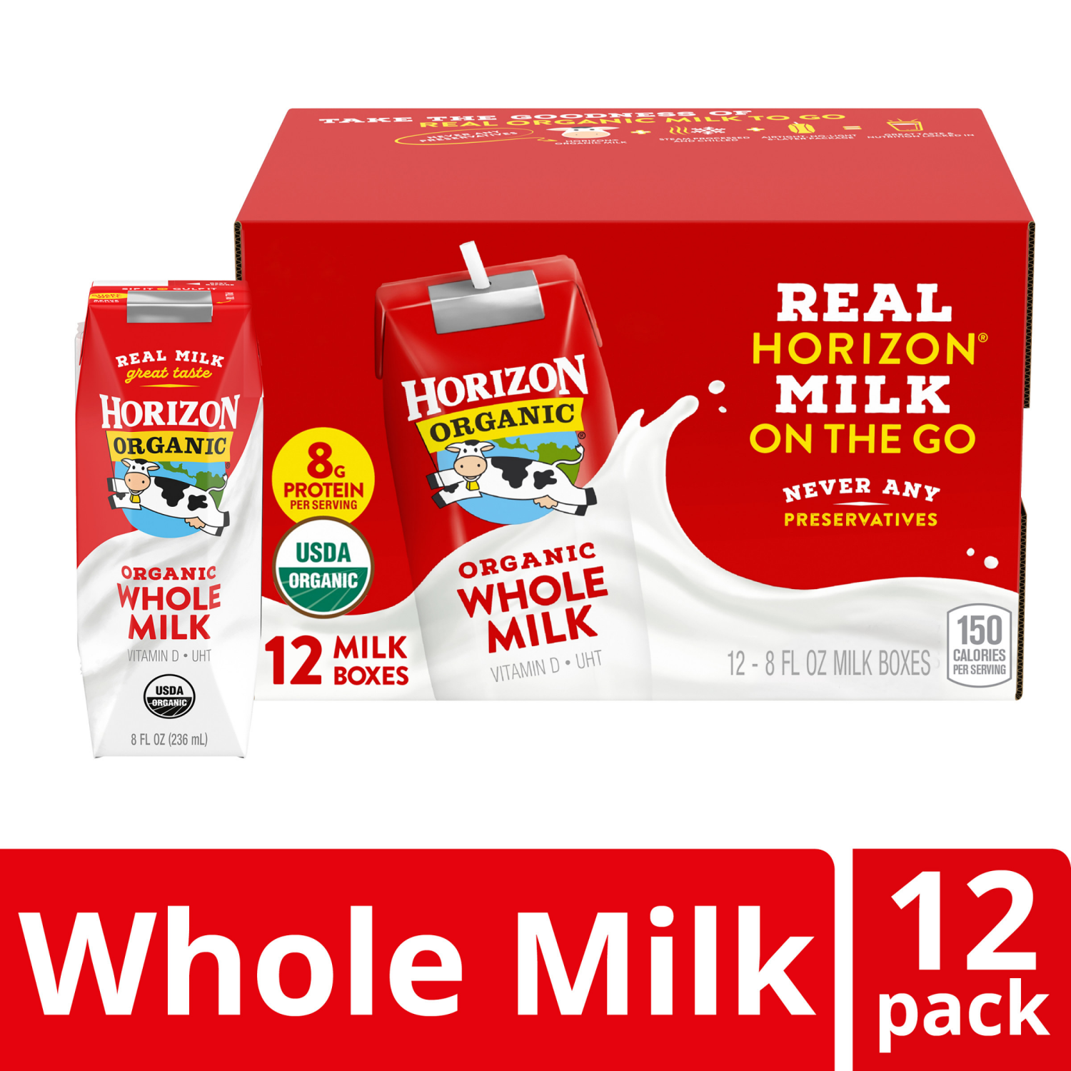slide 1 of 5, Horizon Organic Shelf-Stable Whole Milk Boxes, 8 fl oz, 12 Pack, 12 ct