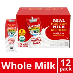 Horizon Organic Shelf-Stable Whole Milk Boxes, 8 fl oz, 12 Pack