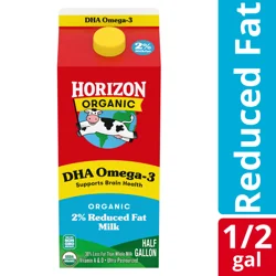 Horizon Organic DHA Omega-3 Milk, DHA 2 Percent Milk, 64 FL OZ Half Gallon Carton