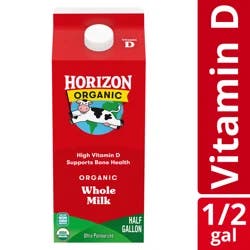 Horizon Organic High Vitamin D Whole Milk, High Vitamin D Milk, 64 FL OZ Half Gallon Carton
