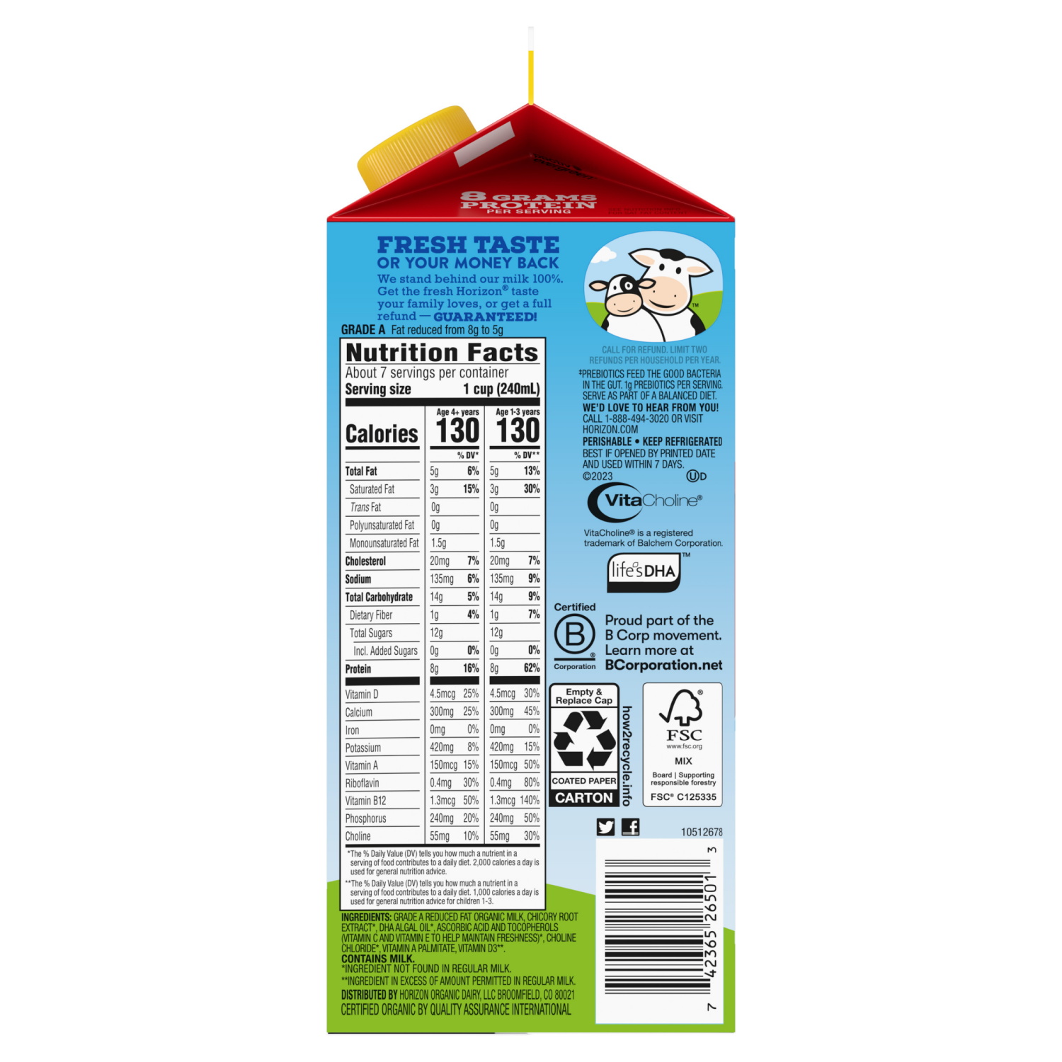 slide 3 of 8, Horizon Organic Growing Years 2% Milk with DHA Omega-3, Choline, and Prebiotics, 59 fl oz Carton?, 59 fl oz