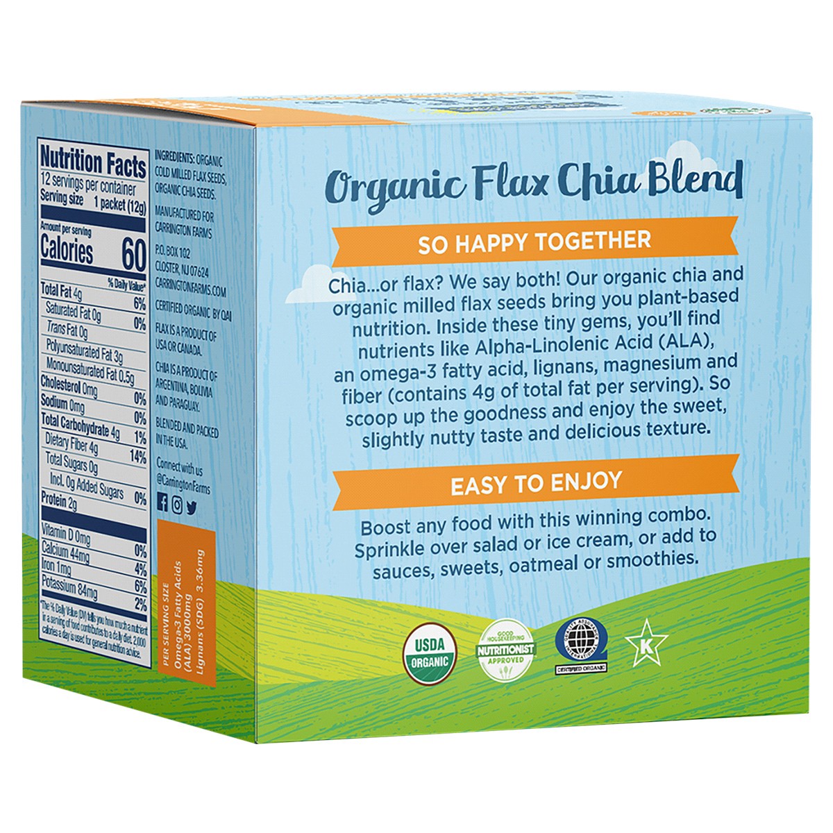 slide 3 of 3, Carrington Farms Organic Flax Chia Paks, 12 ct