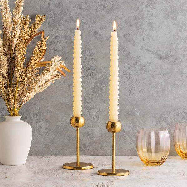 slide 1 of 1, Pumpkin Shaped Cream Colored Taper Candles, Set Of 2, 2 ct