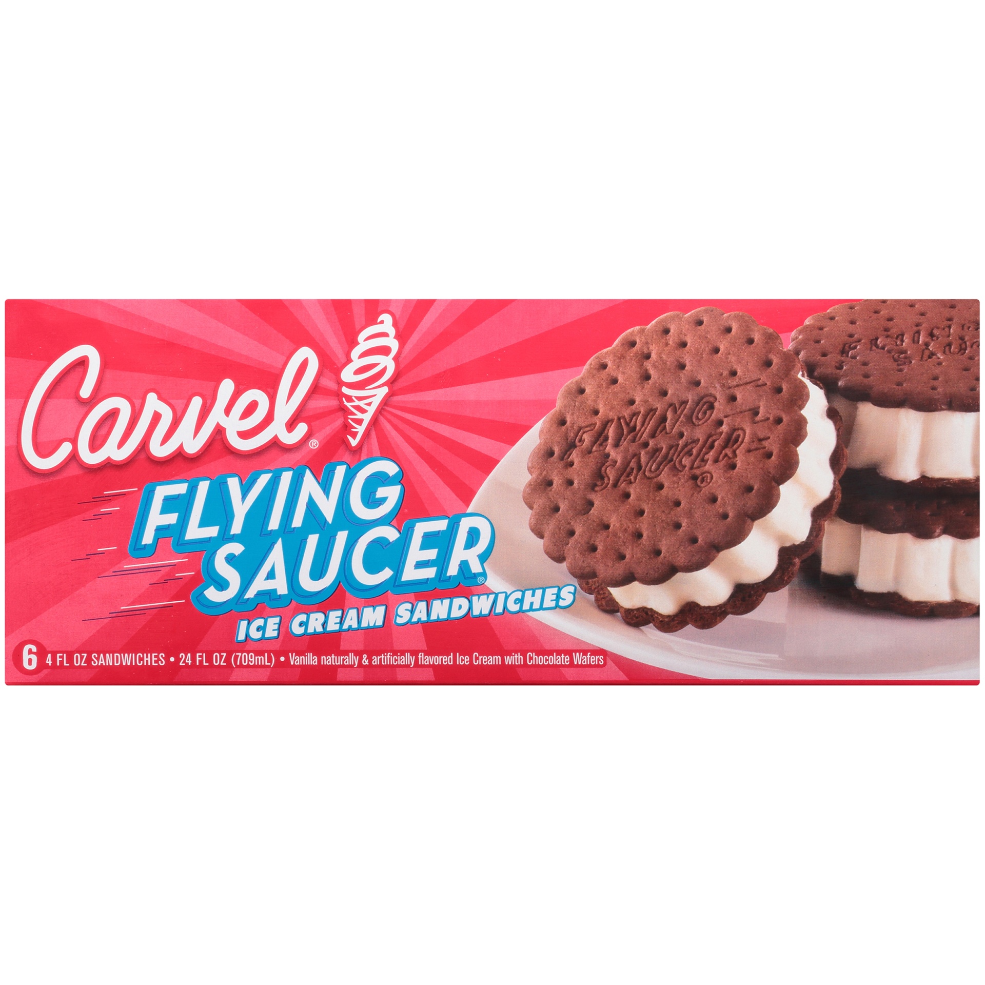 slide 4 of 6, Carvel Flying Saucer Ice Cream Sandwiches, 6 ct; 4 oz