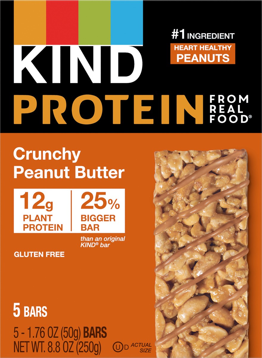 slide 2 of 2, KIND Protein Gluten Free Crunchy Peanut Butter Snack Bars, 1.76 oz, 5 Count, 8.8 oz