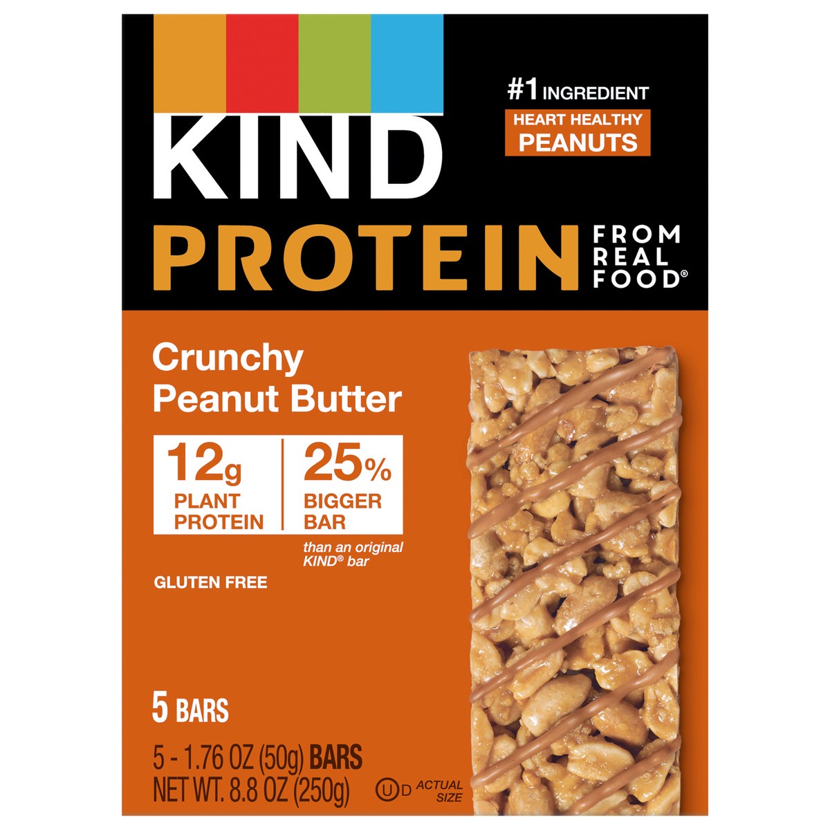 slide 1 of 2, KIND PROTEIN Healthy Snack Bar, Crunchy Peanut Butter, 12g Plant Protein, Gluten Free Protein Bars, 1.76 OZ, (5 Ct), 8.8 oz