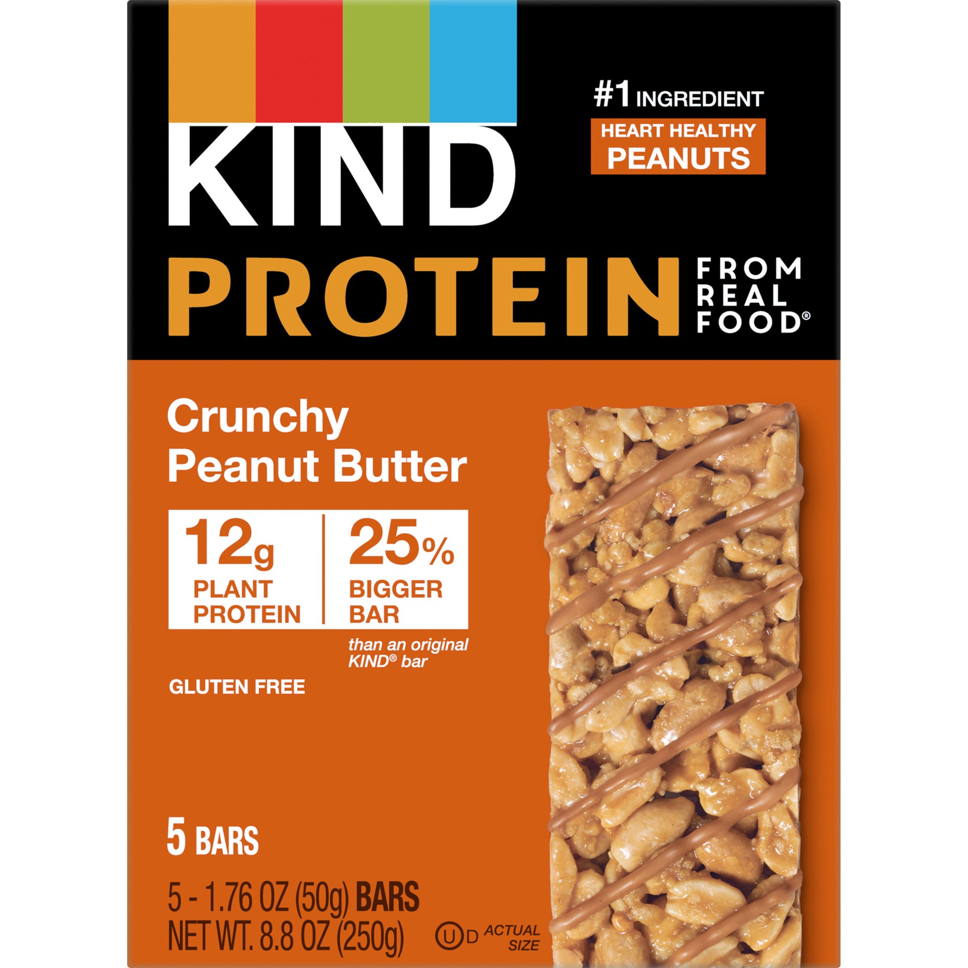 slide 1 of 2, KIND Protein Gluten Free Crunchy Peanut Butter Snack Bars, 1.76 oz, 5 Count, 8.8 oz