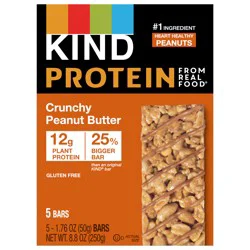 KIND PROTEIN Healthy Snack Bar, Crunchy Peanut Butter, 12g Plant Protein, Gluten Free Protein Bars, 1.76 OZ, (5 Ct)
