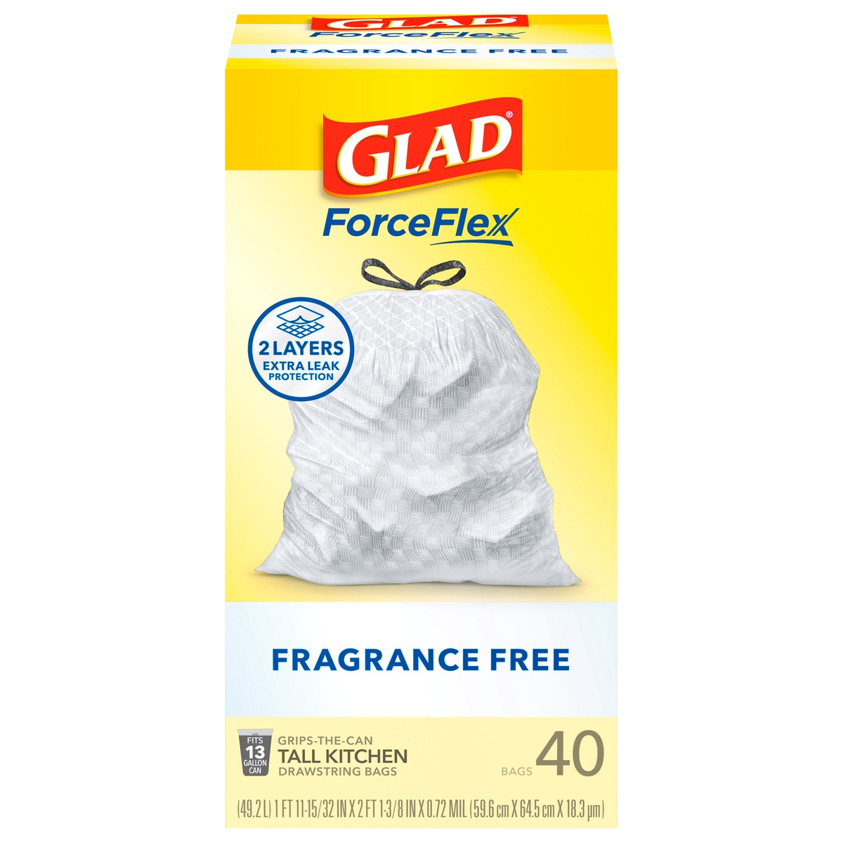 slide 1 of 10, Glad ForceFlex Tall Kitchen Drawstring Trash Bags, 13 Gallon, Fragrance Free, 40 Count, 40 ct
