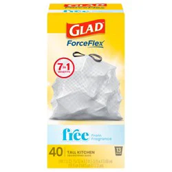 Glad ForceFlex Tall Kitchen Drawstring Trash Bags, 13 Gallon, Fragrance Free, 40 Count