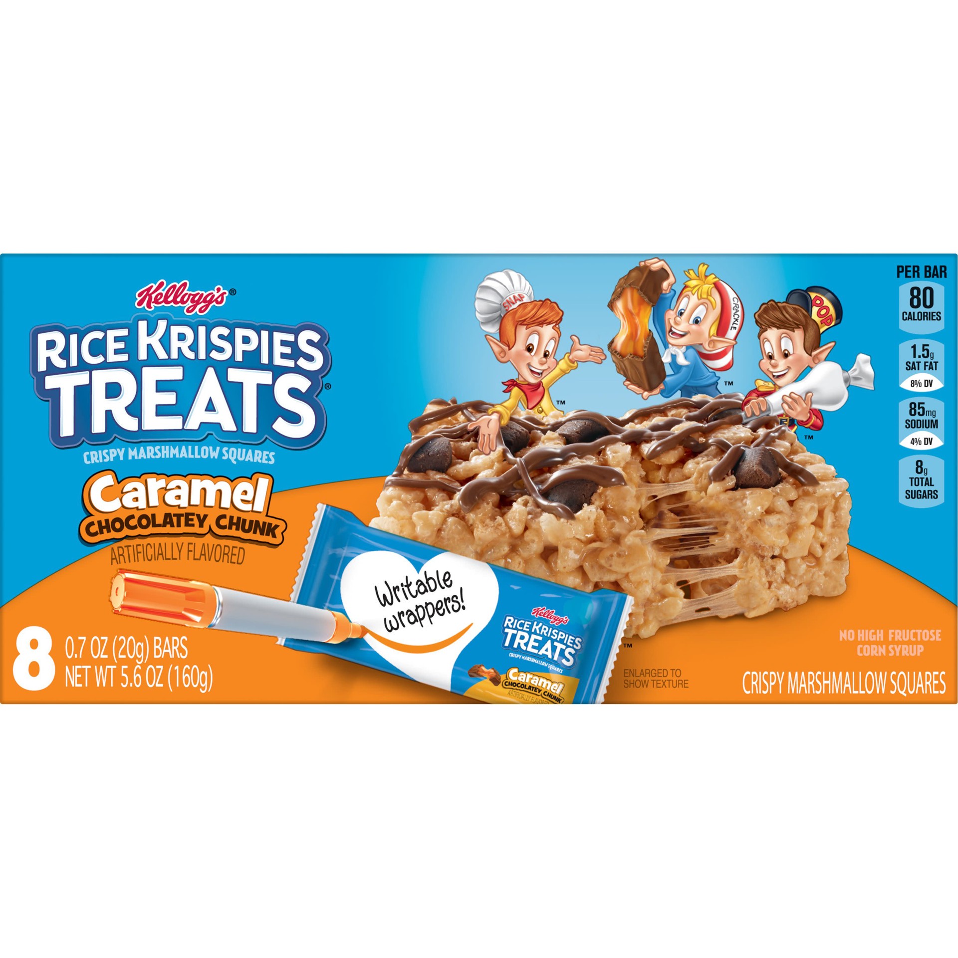 slide 5 of 5, Rice Krispies Treats Kellogg's Rice Krispies Treats Marshmallow Snack Bars, Caramel Chocolatey Chunk, 5.6 oz, 8 Count, 5.6 oz