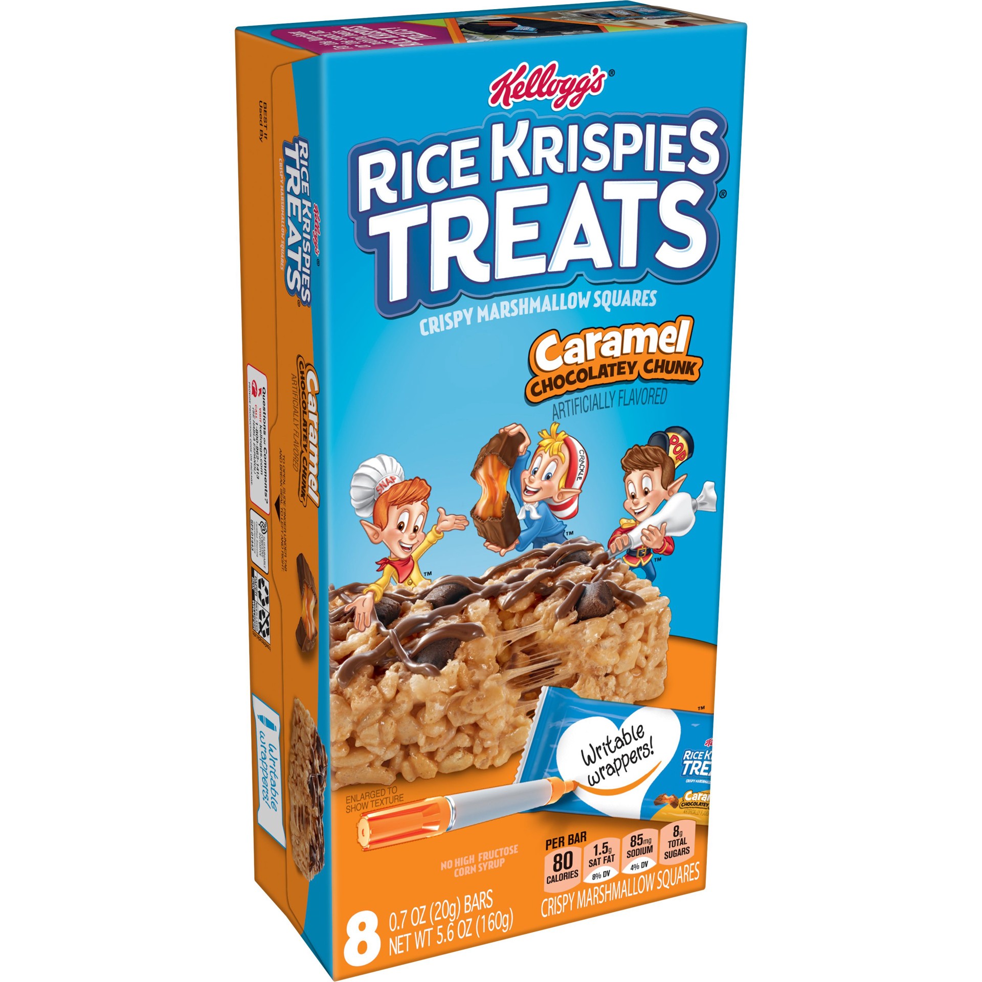 slide 1 of 1, Kellogg's Rice Krispies Treats Marshmallow Snack Bars, Kids Snacks, Caramel Chocolatey Chunk, 5.6 oz