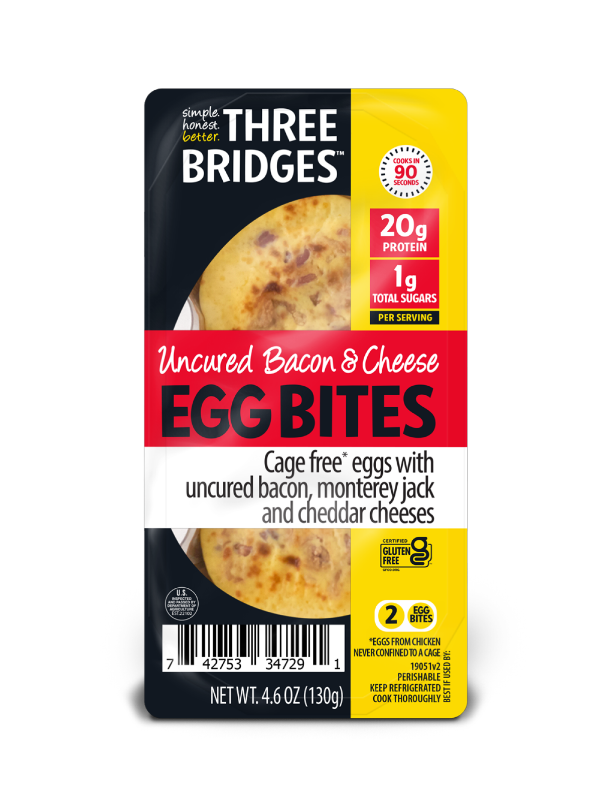 slide 1 of 13, Three Bridges Retail Uncured Bacon & Cheese Egg Bites, 2 ct