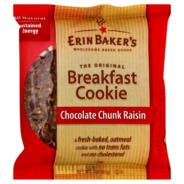 slide 1 of 1, Erin Baker's Breakfast Cookie Chocolate Chip And Raisin, 3 oz