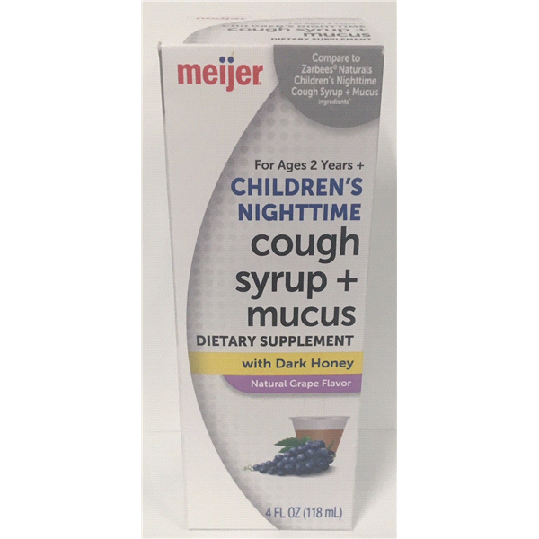 slide 1 of 4, Meijer Children's Nighttime Cough Syrup+Mucus Supplement Grape Flavor, 4 fl oz