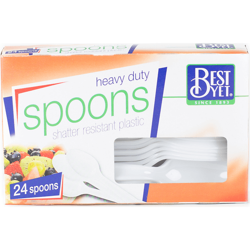 slide 1 of 1, Best Yet Heavy Duty Plastic Spoons, 24 ct