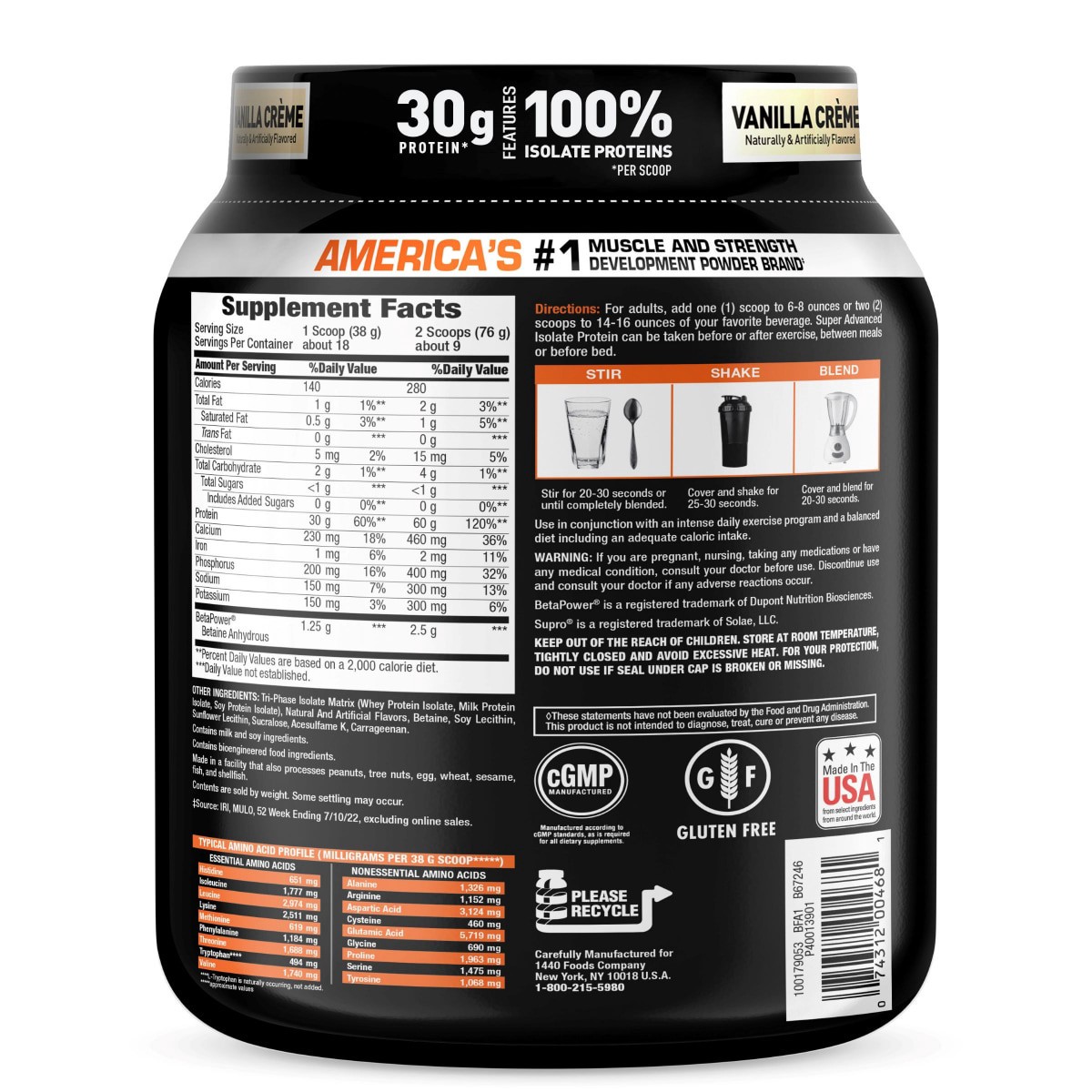 slide 5 of 5, Body Fortress Super Advanced 100% Protein Isolate, Vanilla, 1.33 lb