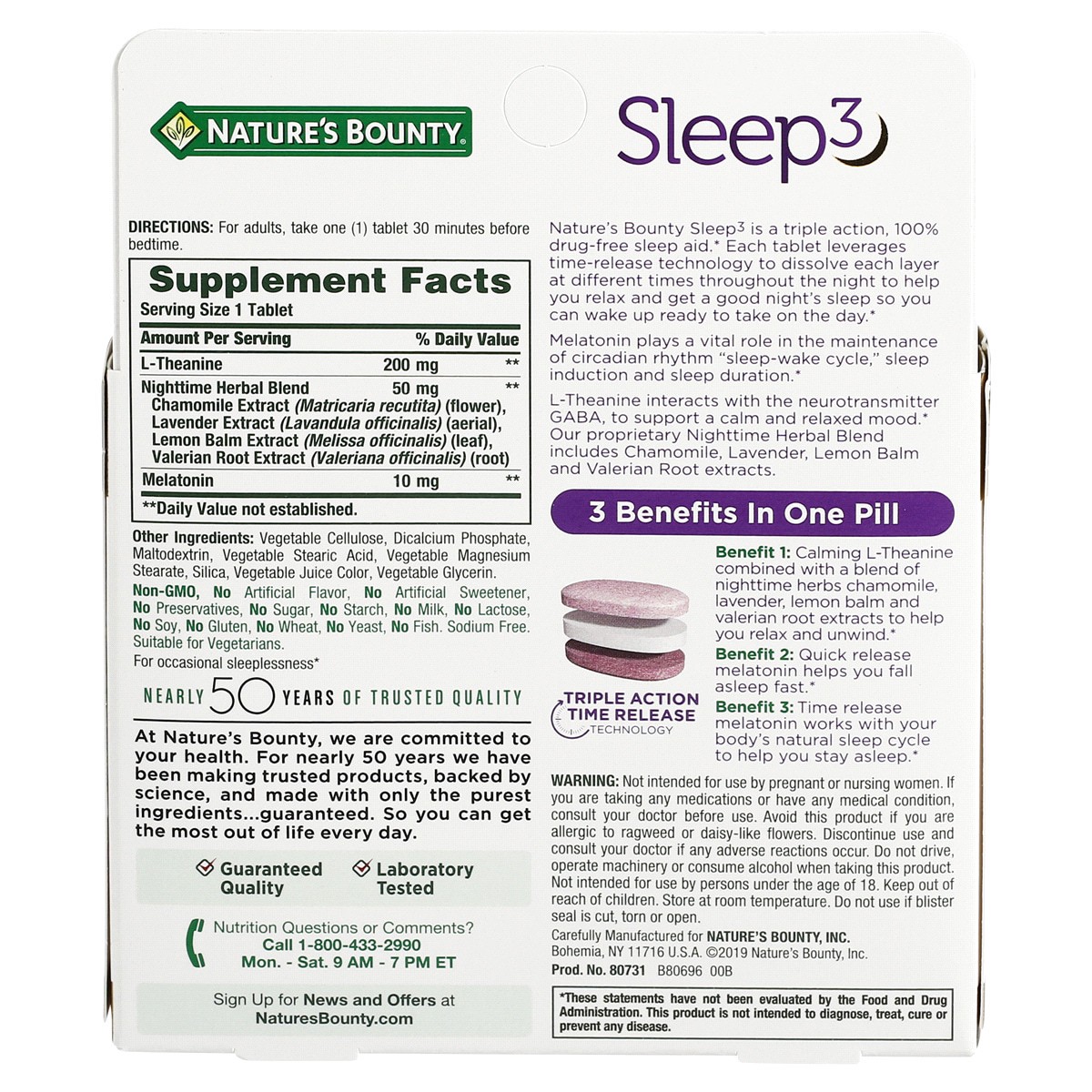slide 2 of 2, Nature's Bounty Tri-Layered Tablets Sleep3 30 ea, 30 ct