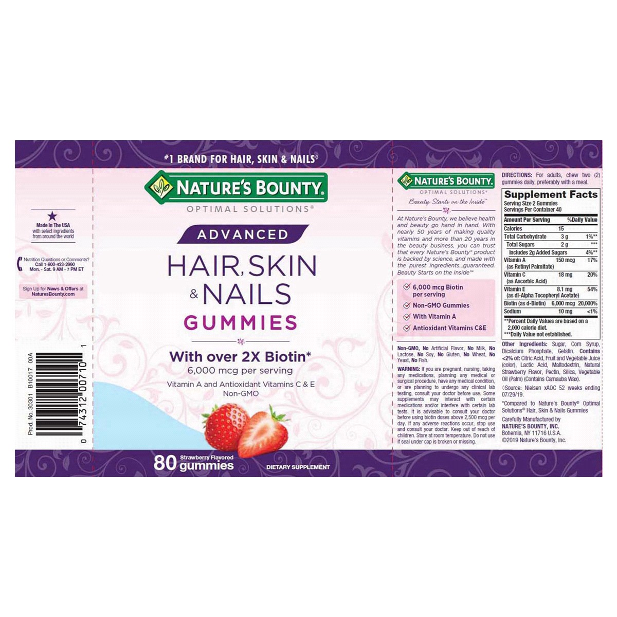slide 2 of 2, Nature's Bounty Advanced Strawberry Flavored Hair, Skin & Nails 80 Gummies, 80 ct