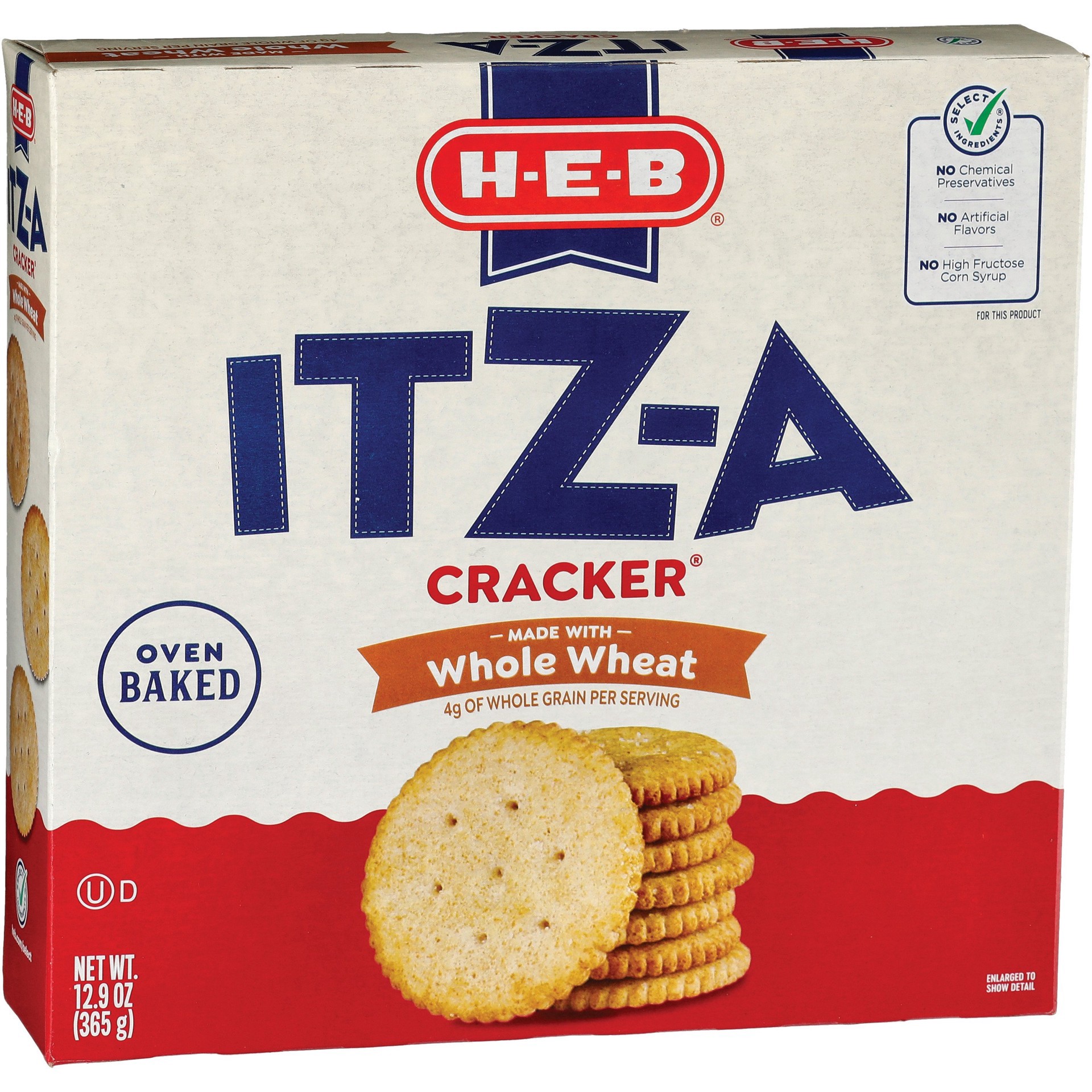 slide 1 of 1, H-E-B Whole Wheat ITZ-A Crackers, 12.9 oz