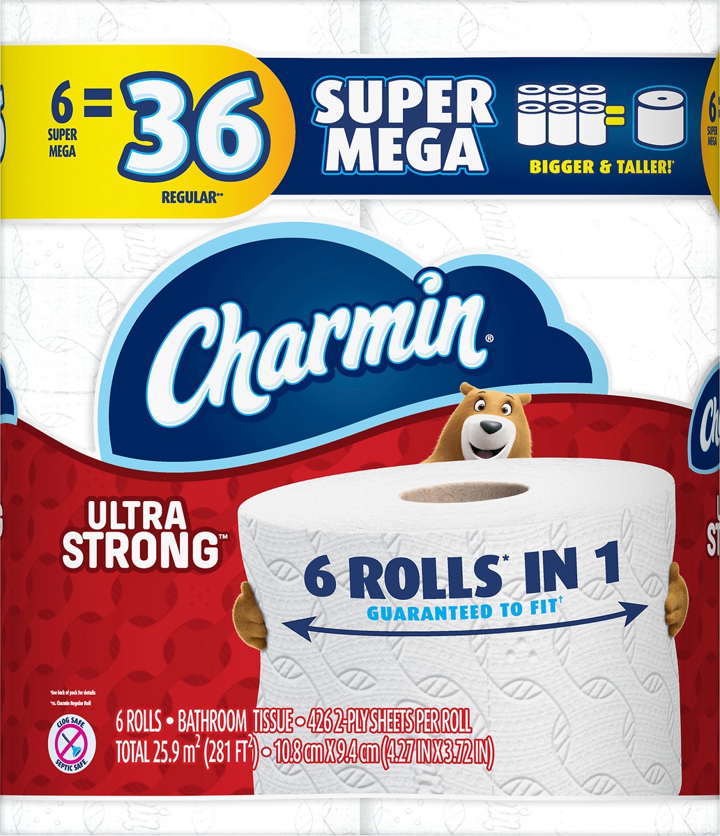 slide 1 of 8, Charmin Ultra Strong Bath Tissue Super Mega 6Ct, 6 ct