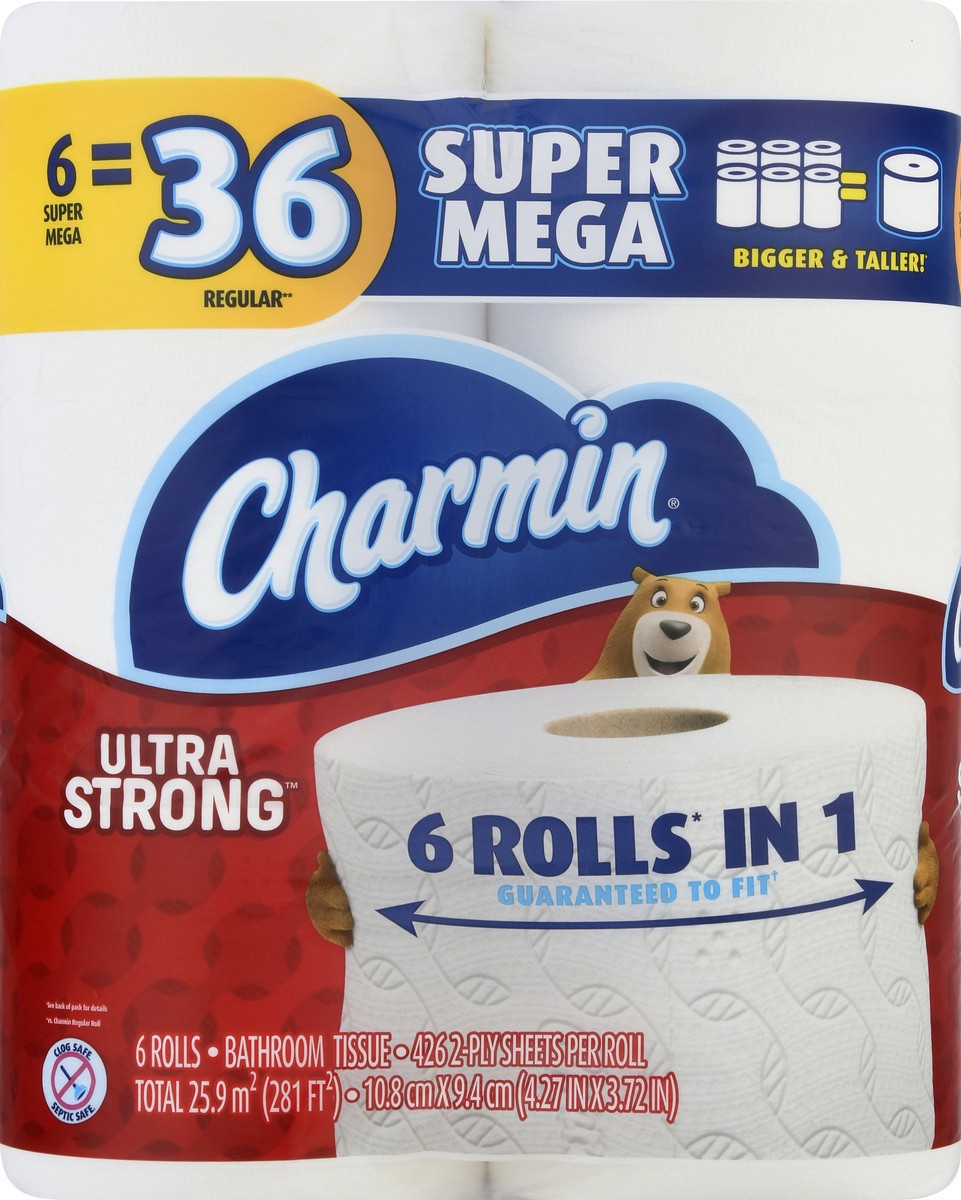 slide 3 of 8, Charmin Ultra Strong Bath Tissue Super Mega 6Ct, 6 ct