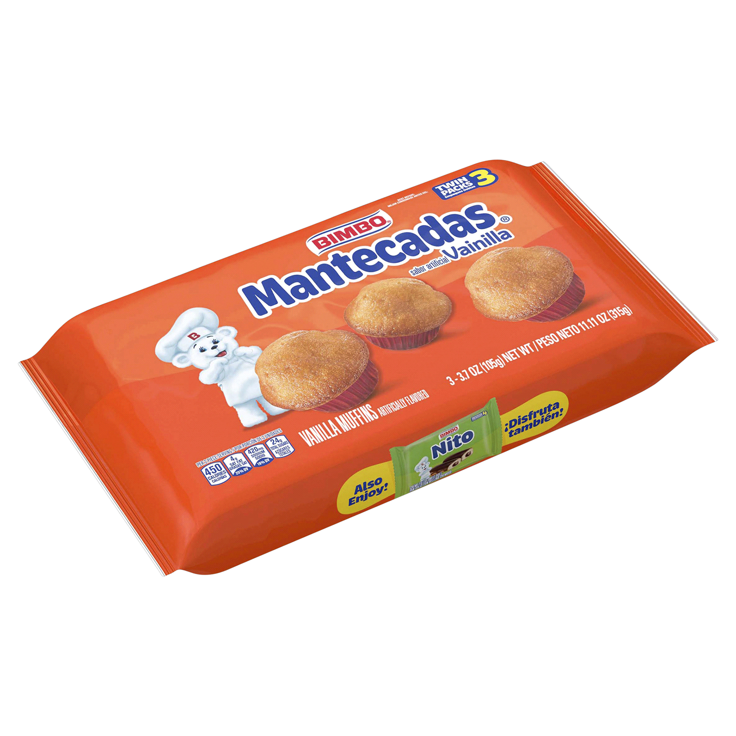 slide 4 of 4, Bimbo Mantecadas Vanilla Muffins, 3 count, 11.10 oz, 3 ct