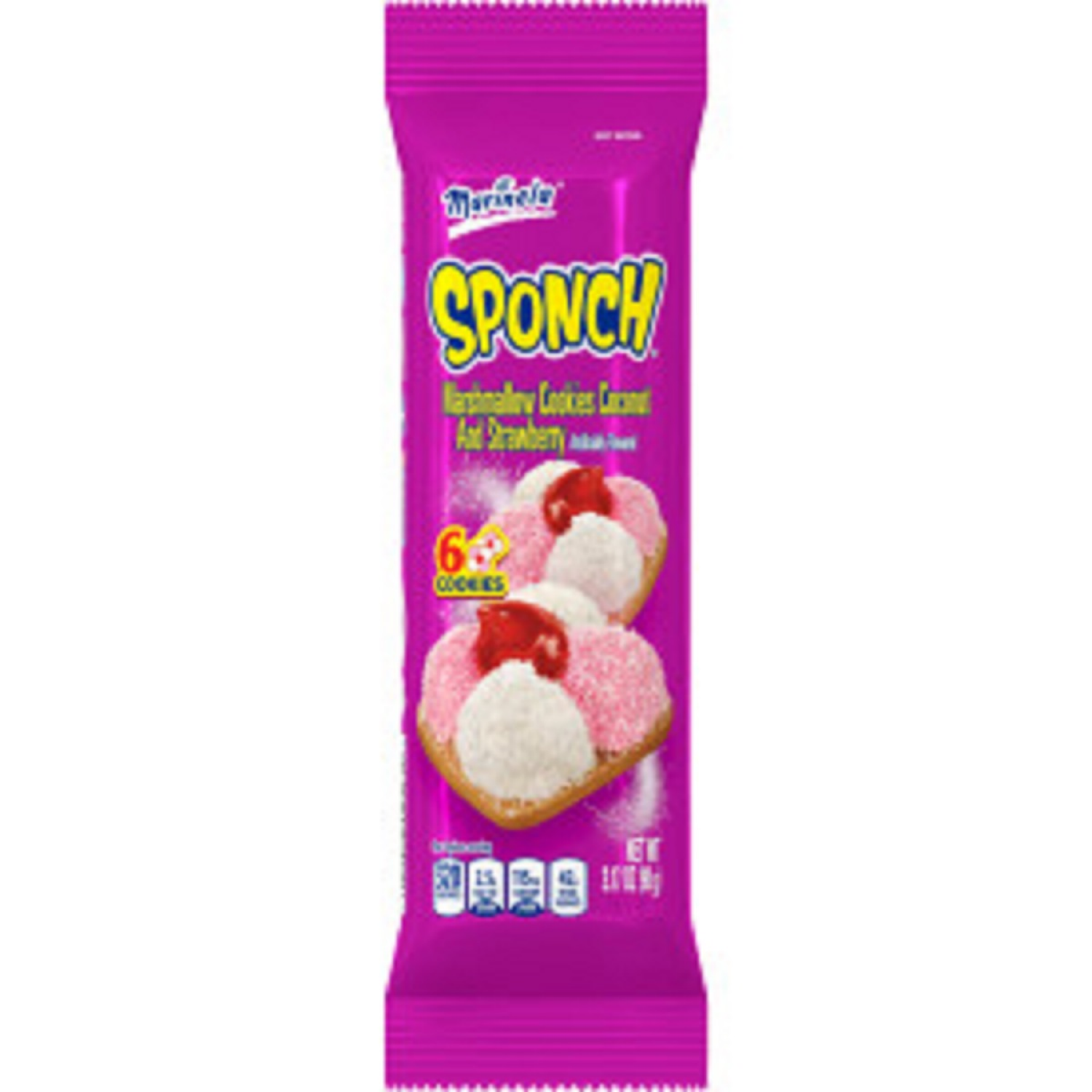 slide 1 of 1, Marinela Sponch Coconut and Strawberry Marshmallow Cookies, 6 count, 3.17 oz, 6 ct