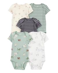 Carter's 5-Pack Dog Short-Sleeve Cotton Bodysuits Multi NB