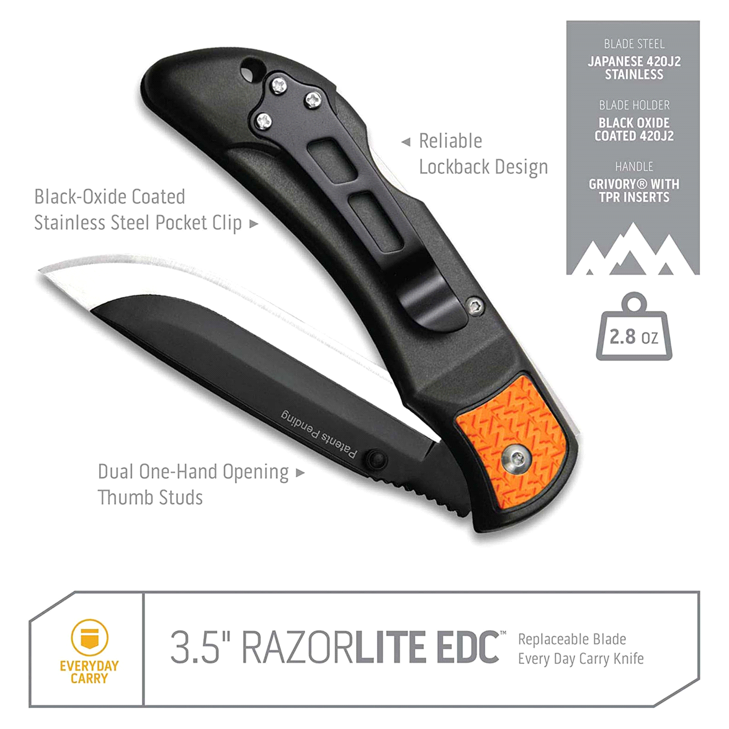 slide 2 of 3, Outdoor Edge 3.5'' Razor-Lite Knife with 6 blades, 3.5 in