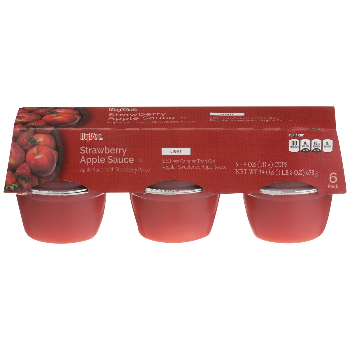 slide 1 of 1, Hy-vee Light Strawberry Apple Sauce - 6 ct; 4 oz, 6 ct; 4 oz