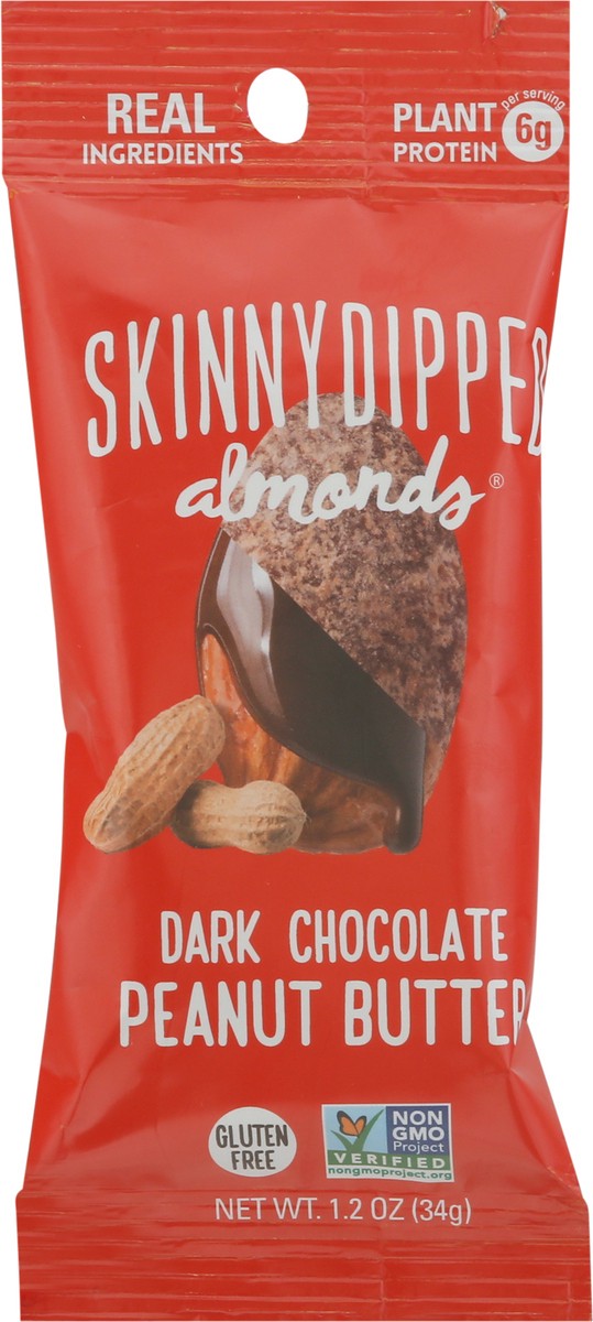 slide 4 of 9, SkinnyDipped Dark Chocolate Peanut Butter Almonds - 1.2oz, 1.2 oz