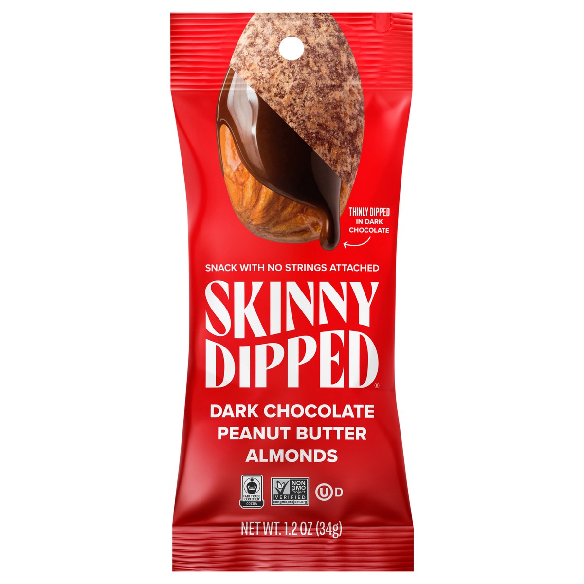 slide 1 of 9, SkinnyDipped Dark Chocolate Peanut Butter Almonds - 1.2oz, 1.2 oz