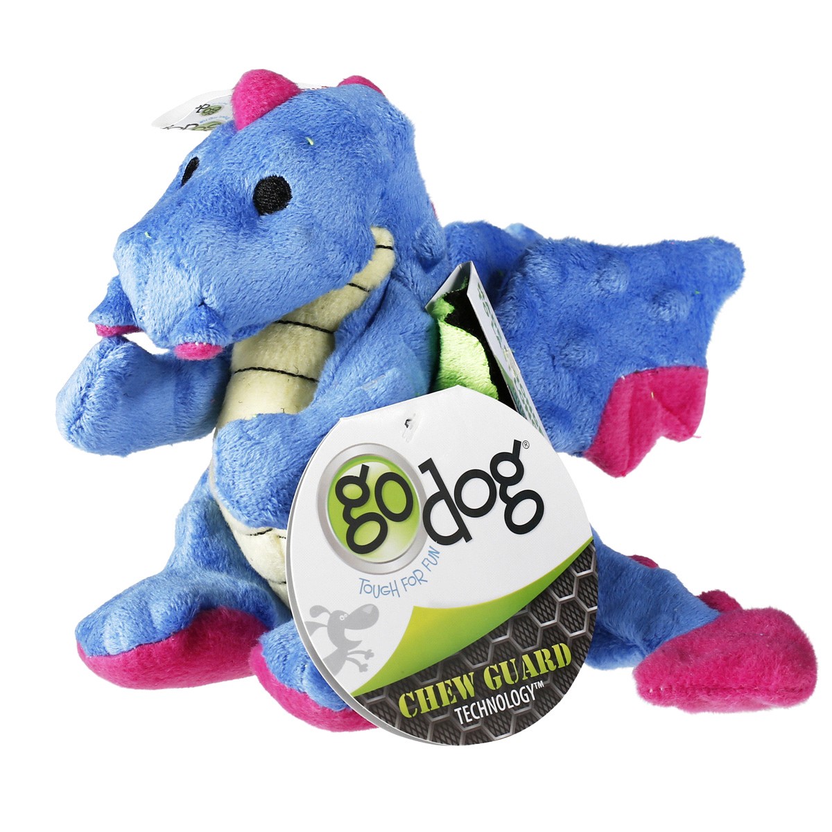 slide 1 of 5, Godog Dog Toy Plush Dragon Periwinkle, Small, SM