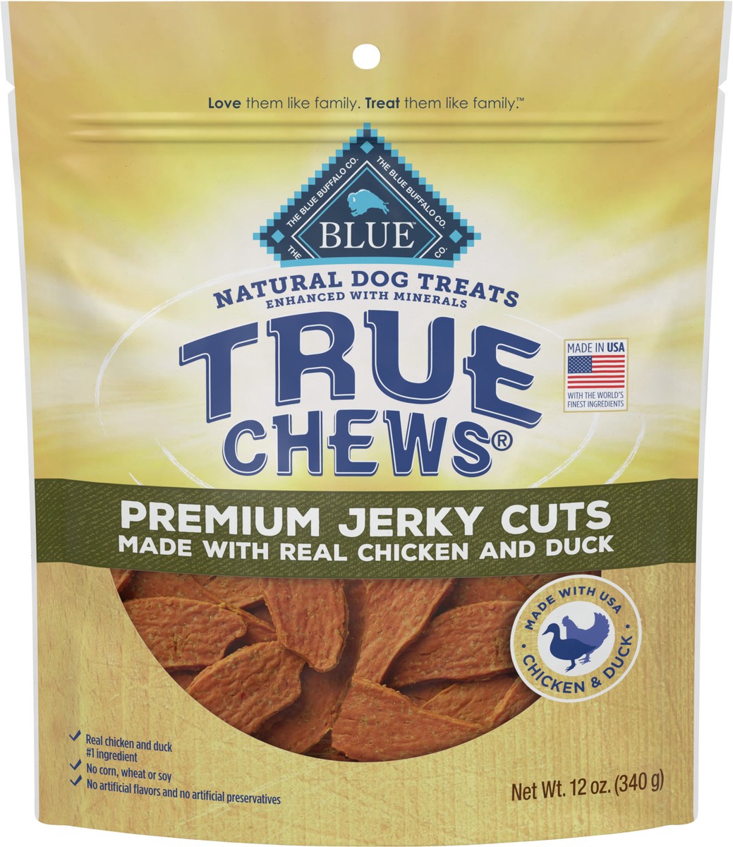 slide 4 of 10, Blue Buffalo True Chews Premium Jerky Cuts Dog Treats, Made in the USA with Natural Ingredients, Duck, 12-oz Bag, 12 oz