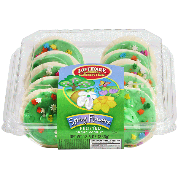 slide 1 of 1, Lofthouse Green Frosted Sugar Cookies, Spring Flowers, 10 ct; 13.5 oz