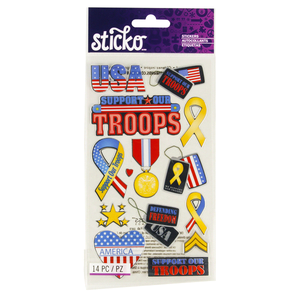 slide 1 of 1, Sticko Stickers Support Our Troops, 14 ct