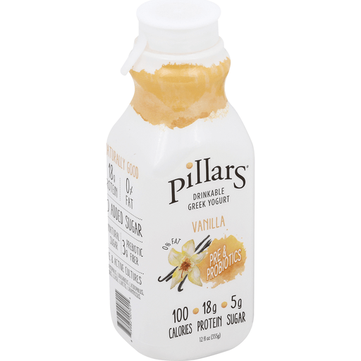 slide 2 of 2, Pillars Greek Yogurt, Drinkable, 0% Fat, Vanilla, 12 oz