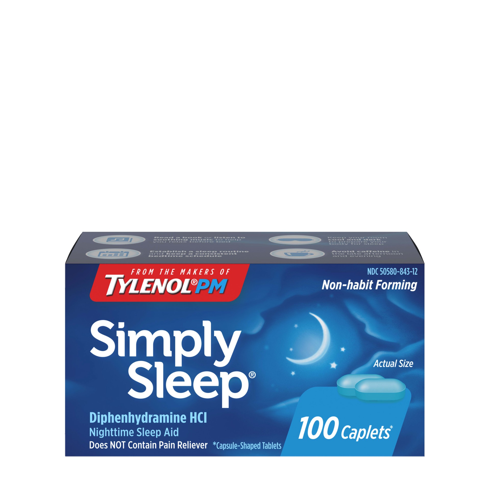 slide 1 of 6, Simply Sleep Nighttime Sleep Aid Caplets with 25 mg of Diphenhydramine HCl, Non-Habit Forming Sleep Aid for Adults, 100 ct, 100 ct