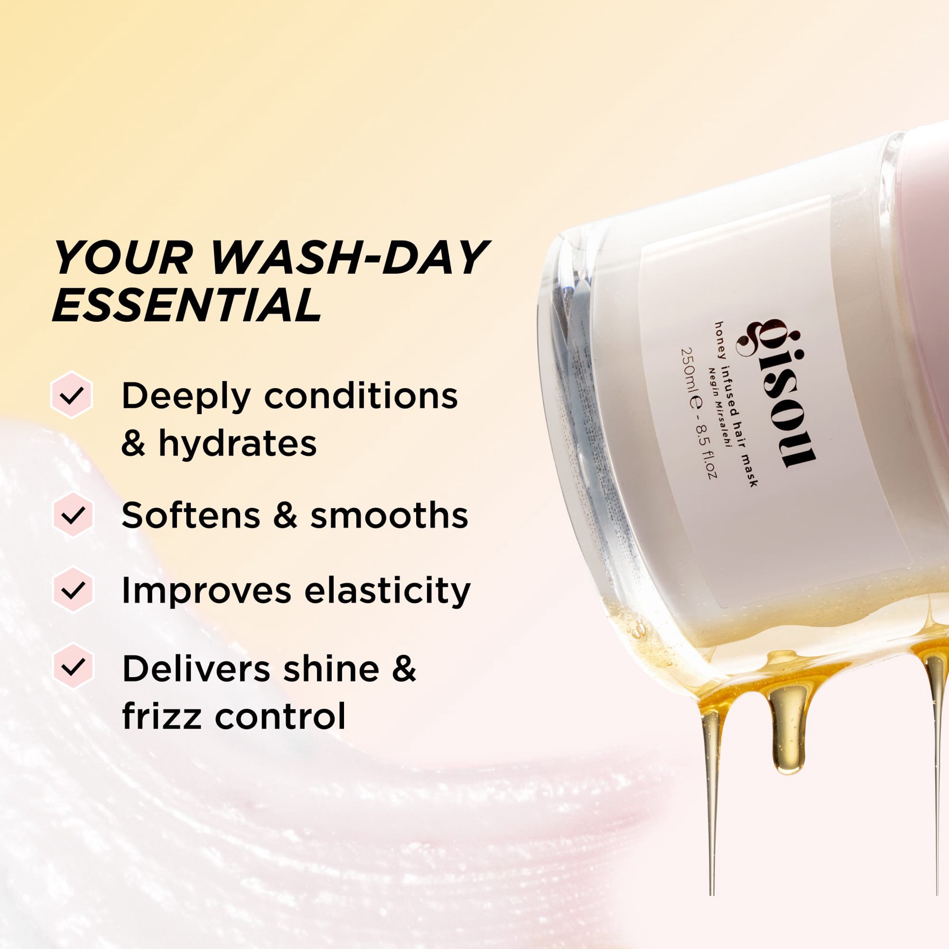 slide 2 of 9, Gisou Honey Infused Hair Mask 7.8 oz/230 mL, 7.8 oz/230 ml