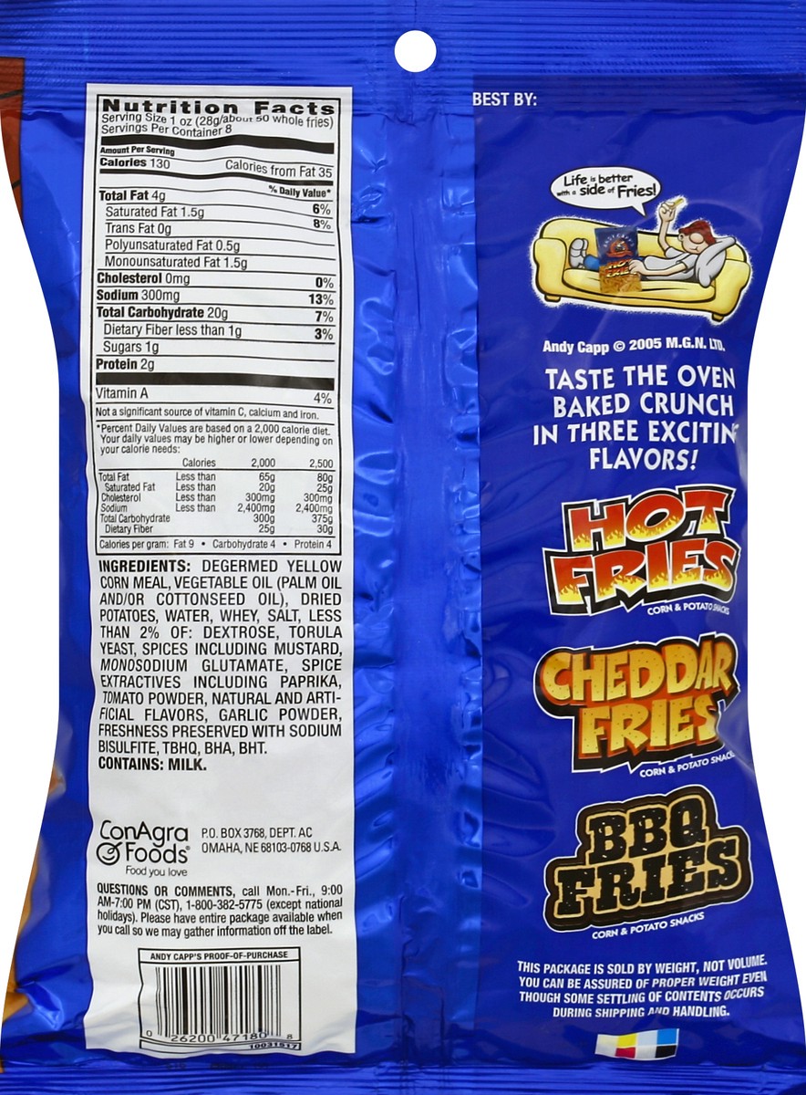 Andy Capp's Big Bag Hot Fries Pack 8 Ounce Size - 8 Per Case.